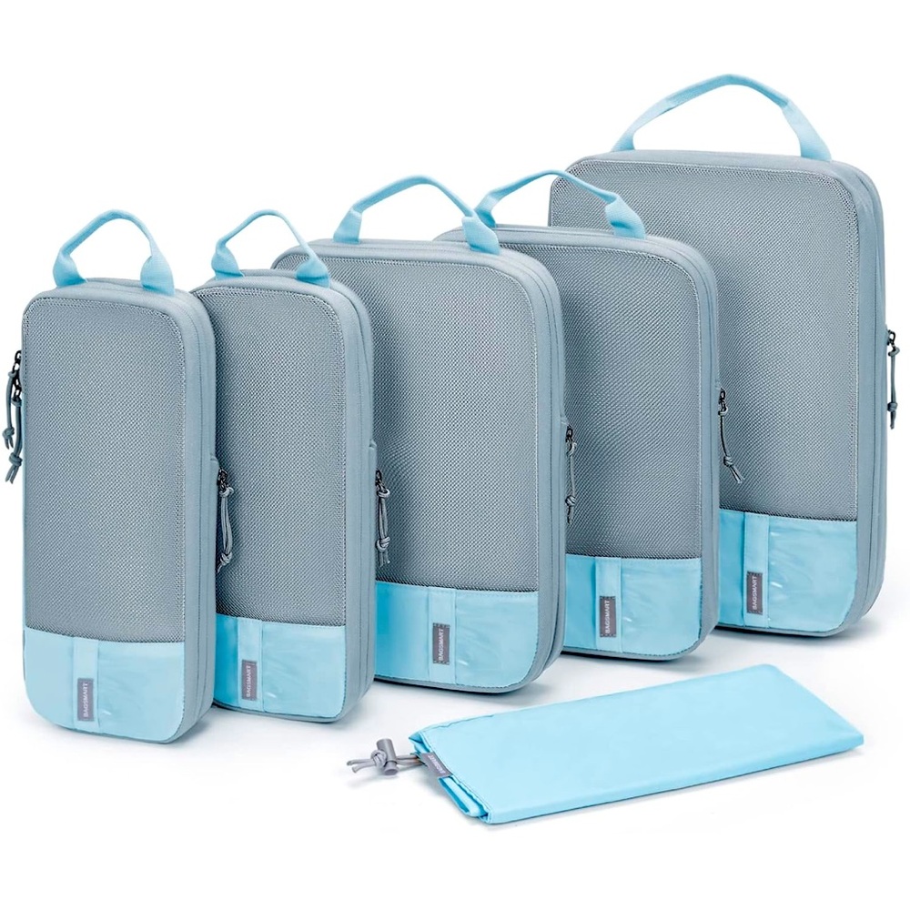 Bag smart 6 Set Compression Packing Cubes- light blue and gray